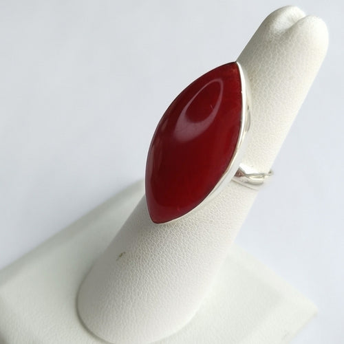 Red Sponge Coral Geometric Ring in Sterling Silver