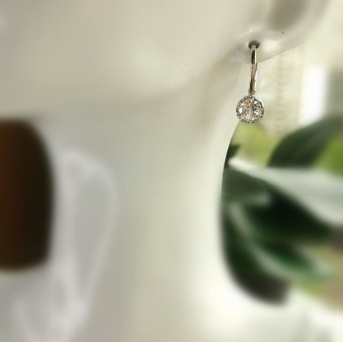 Rose Cut CZ Solitaire Drop Earrings Lever Back