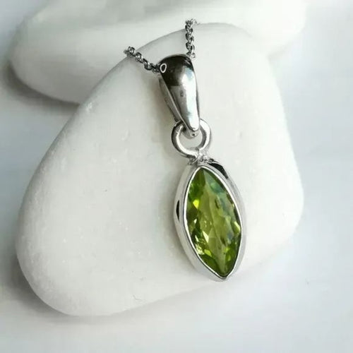 Marquise Peridot Pendant Necklace in Sterling Silver