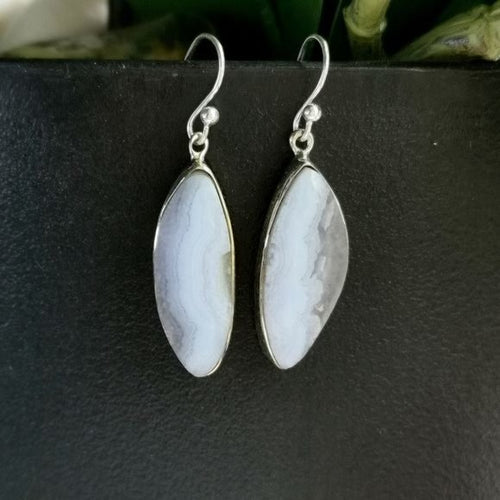 Freeform Blue Lace Agate Drop Earrings in Sterling Silver