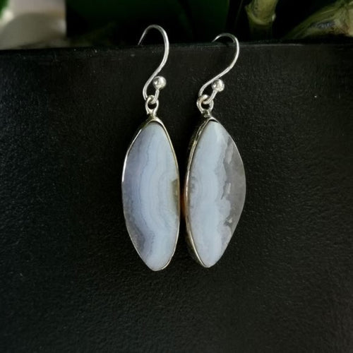 Freeform Blue Lace Agate Drop Earrings in Sterling Silver