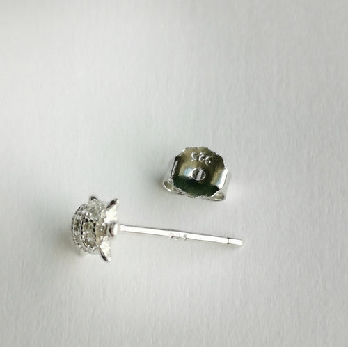 Small Turtle Stud Earrings CZ Pave in Sterling Silver