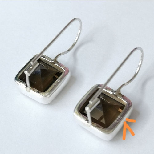 Smoky Topaz Quartz Square Cut Earrings in Sterling Silver