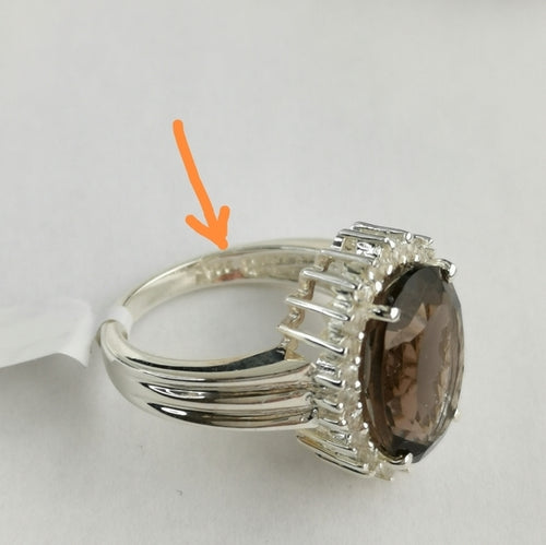 Smokey Topaz  / Smoky Quartz White Sapphire Halo Ring size 7