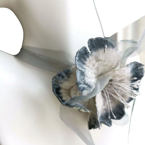 Hand Crafted Silvery Grey Velvet Flower Choker Necklace