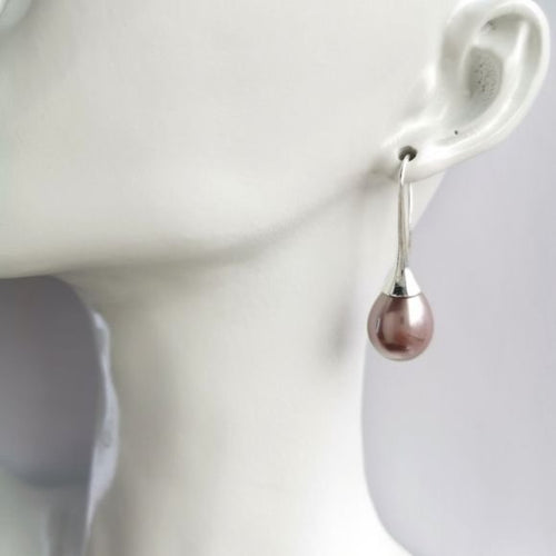 Lavender Blush Shell Pearl Drop Earrings in Silver