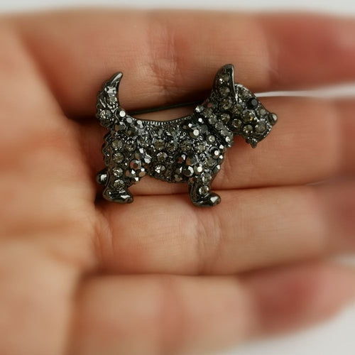 Black Scottie Terrier Crystal Dog Brooch