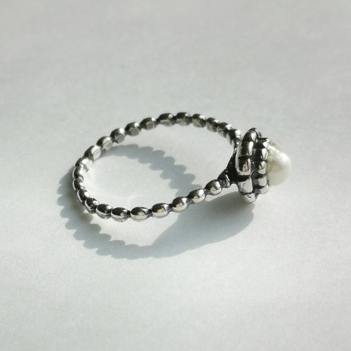 White Freshwater Pearl Ring in Beaded Sterling Silver