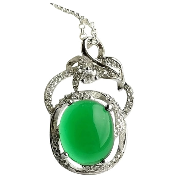 Vintage Inspired Green Onyx White Sapphire Pendant Necklace