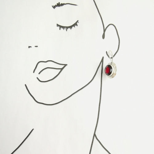 Garnet Drop Earrings in Sterling Silver