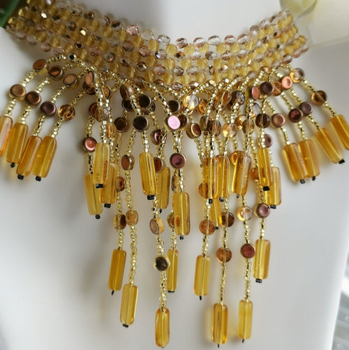 Vintage Czech Amber Glass Cascade Choker Necklace