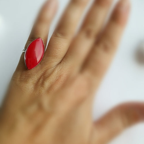 Red Sponge Coral Geometric Ring in Sterling Silver