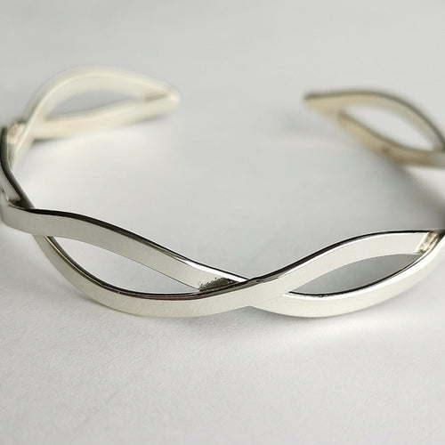 Modern "Waves" Sterling Silver Open Bangle Bracelet