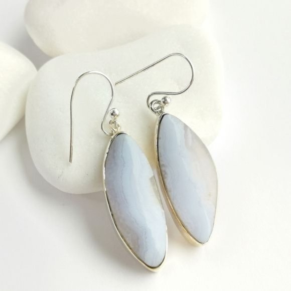 Freeform Blue Lace Agate Drop Earrings in Sterling Silver