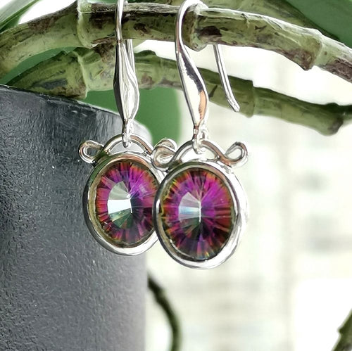 Mystic Topaz sterling silver dangle drop earrings