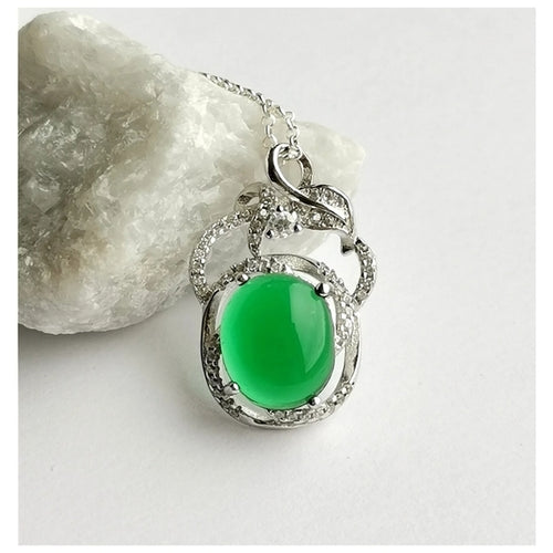 Vintage Inspired Green Onyx White Sapphire Pendant Necklace