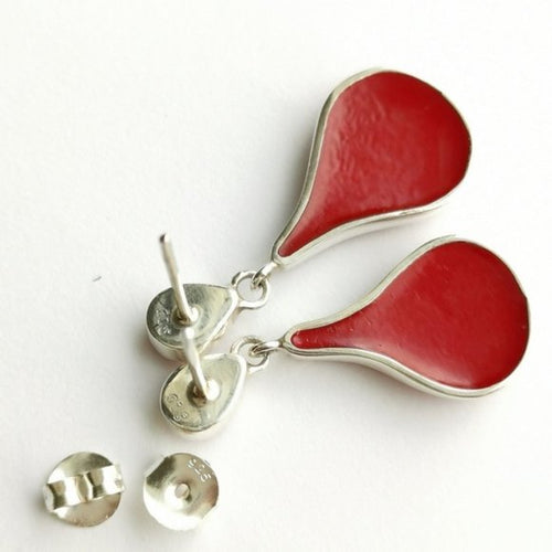 Teardrop Red Sponge Coral Earrings in Sterling Silver