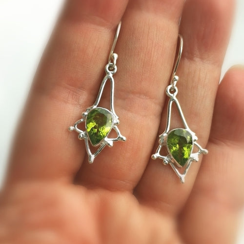 "Sparklers" Peridot Dangle Drop Earrings in Sterling Silver