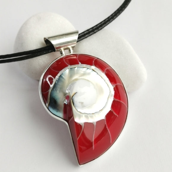 Red Nautilus Shell Pendant Necklace