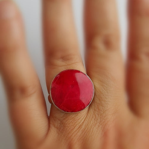 Red Sponge Coral Geometric Ring in Sterling Silver