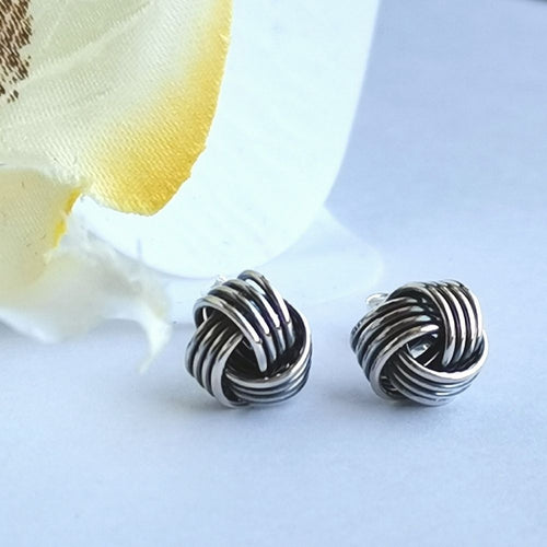 Love Knot Stud Earrings in Oxidized Sterling Silver 6mm