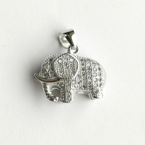 Lucky Elephant Pendant Necklace in Sterling Silver and CZ