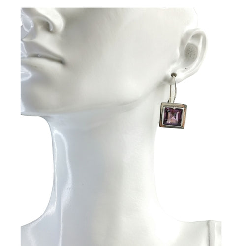 Square Cut Lavender Amethyst Drop Earrings in Sterling Silver