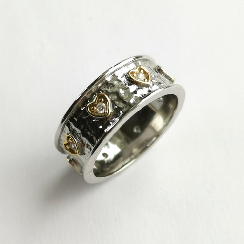 Hammered Sterling Silver 14k Gold Accent White Sapphire Ring