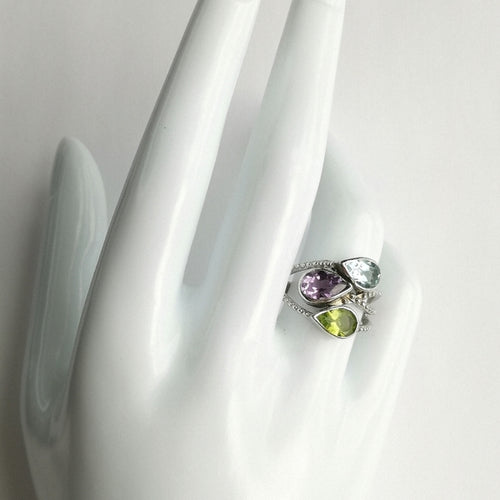 3 Gemstone Ring Peridot, Amethyst, Topaz in Sterling Silver