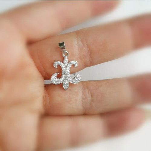 Fleur de Lys Pendant in Sterling Silver and Pave CZ