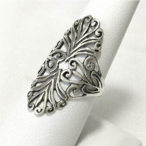 Long Scroll Filigree Ring  in Sterling Silver size 7