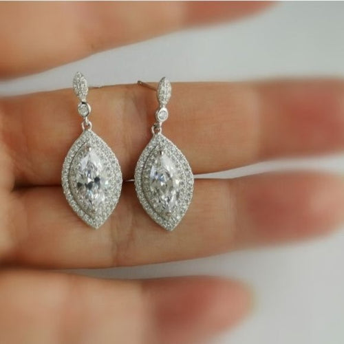 Art Deco Marquise Drop Earrings in CZ and Stering Silver