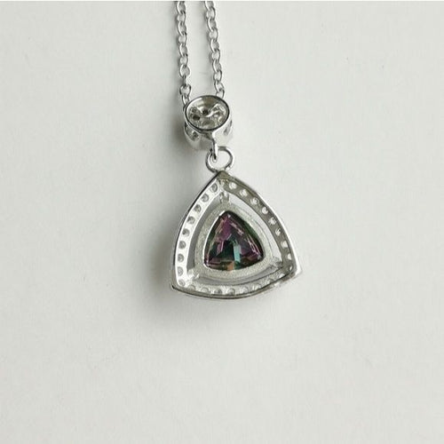 Mystic Topaz cz halo pendant necklace in Sterling Silver