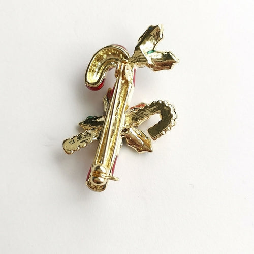 Christmas Candy Cane Brooch Enamel and Crystals