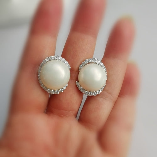 South Sea Pearl White Sapphire Earrings