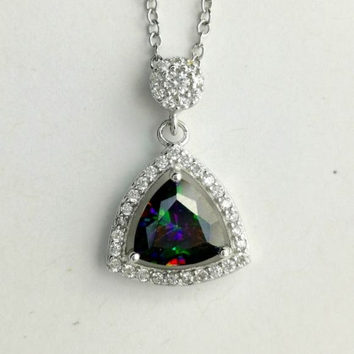 Mystic Topaz cz halo pendant necklace in Sterling Silver