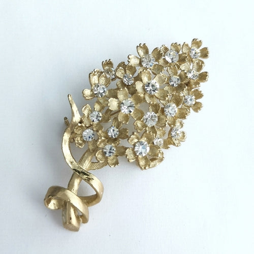 Vintage Lilac Blossom Flower Brooch  in Crystals and Gold Tone