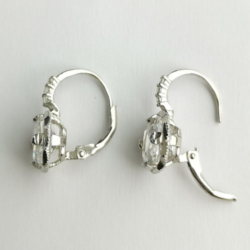 Radiant Cut CZ Drop Lever Back Earrings in Sterling Silver