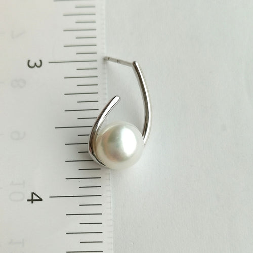 Modernist White Cultured Pearl Stud Earrings in Sterling Silver