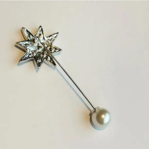 Crystal Star and Pearl Stick Pin / Brooch
