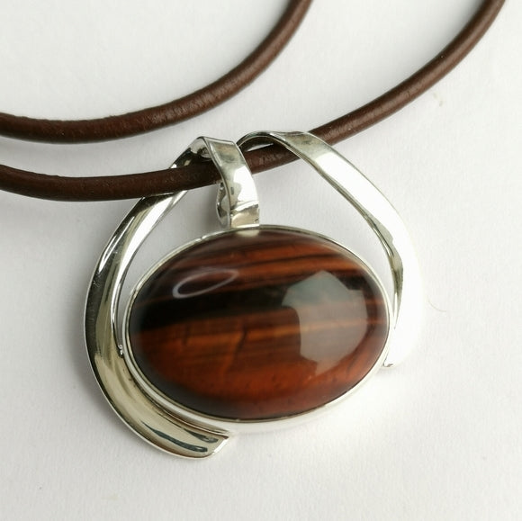 Mahogany Tiger's Eye Pendant Necklace in Sterling Silver