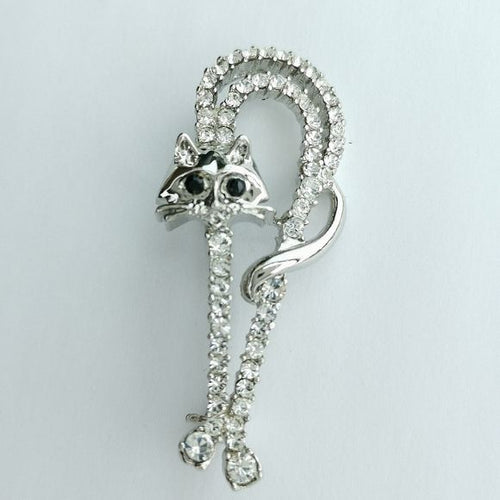 Crystal Cat Arched Back Brooch