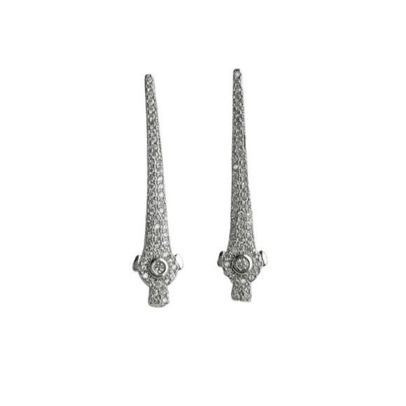 Art Deco Styled Long CZ Earrings in Sterling Silver