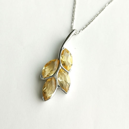 Citrine "Leaves" Pendant Necklace in Sterling Silver