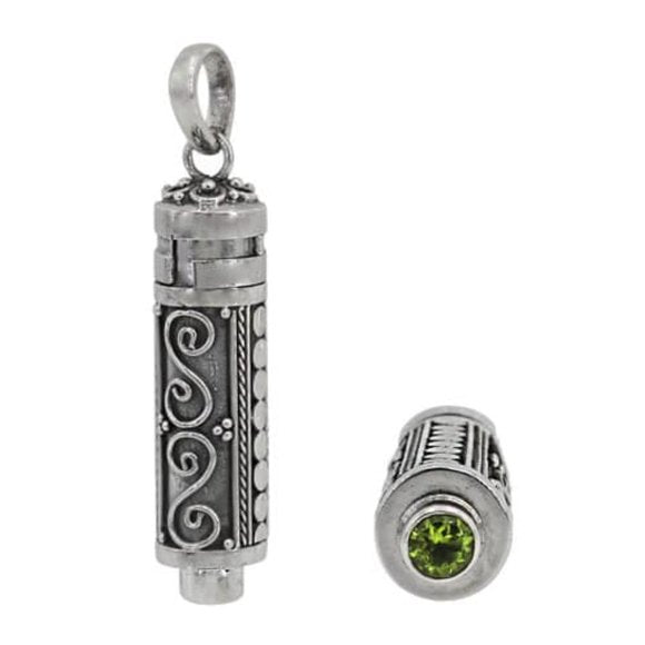 Sterling Silver Peridot Prayer Scroll / Ash Box Pendant