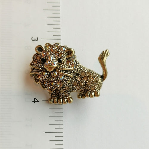 Leo the Lion Brooch in Gold Tone and Crystals