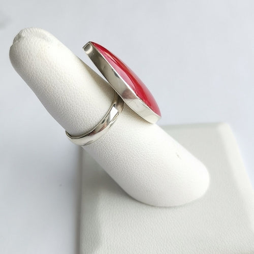 Red Sponge Coral Geometric Ring in Sterling Silver