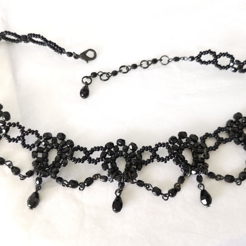 Vintage Czech black Crystal Victorian Style  Choker Necklace