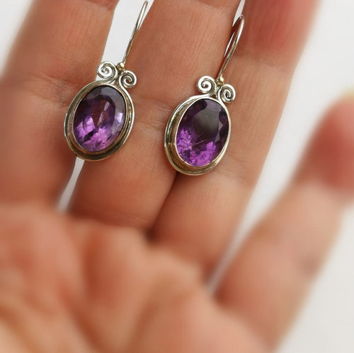 Oval Cut Amethyst Drop Earrings in Sterling Silver