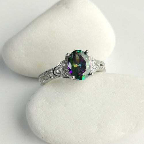 Mystic Topaz Ring with CZ accents  size  8